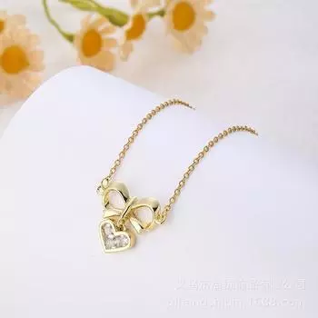 Дизайн Любовь Бант Ожерелье Женское Легкая Роскошь Простое Универсальное Циркон Сердце Подвеска Ключичная Цепочка