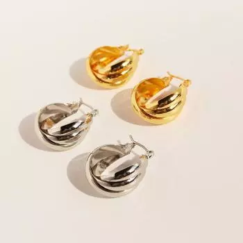 Дизайн Многослойные линии крест геометрические широкие серьги медное покрытие настоящее золото серьги 558 золотой