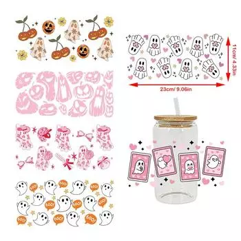 Дизайн на Хэллоуин 3D УФ DTF переводная пленка водонепроницаемая наклейка 16 унций обертывания для чашек тыква печатная наклейка для стеклянных бутылок своими руками кофе