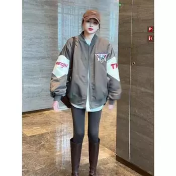 Дизайн нишевый уличный хип-хоп тяжелая промышленность вышитая бейсбольная форма женская осень новый супер горячий свободный топ S