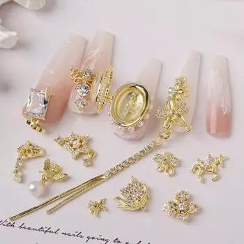 Дизайн ногтей Цветок Трехмерный Сияющий Сверкающий Непадающий DIY Нержавеющий Металлический Цветок Цепочка Подвеска Бабочка Ногтей Очарование Принадлежности Для Ногтей S