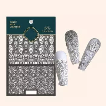Дизайн ногтей, тонкая невыцветающая самоклеящаяся 5D рельефная наклейка, сделай сам, ультра ажурный узор, цветочное кружево, белый цвет