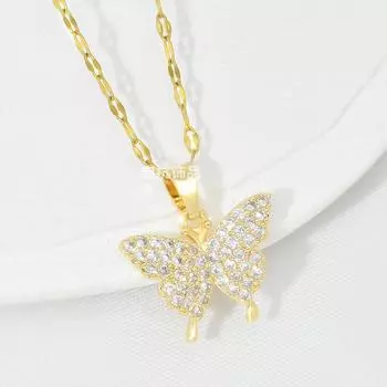 Дизайн Ожерелье Бабочка Женское Высокое Чувство Простое Универсальное Тренд Полный Бриллиант Подвеска