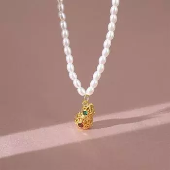 Дизайн Ожерелье из пресноводного жемчуга Женское Премиум Винтажное Этнический стиль Тыква Цепочка на ключицу