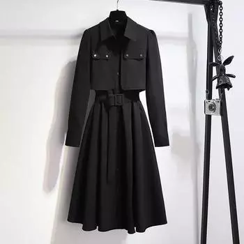 Дизайн платья-рубашки Осень Все в одном Мода Темперамент Воротник Ложная тонкая юбка XXXXL