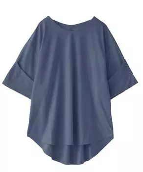 Дизайн Плюс Рукав Большой Пепельно-Синий Свободный Размер [Zooty] Футболка Roll-up