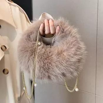 Дизайн Повседневный Простая Модная Плюшевая Текстурированная Цепочка Одно Плечо Сумка Через Плечо Сумка Mao Mao коричневый