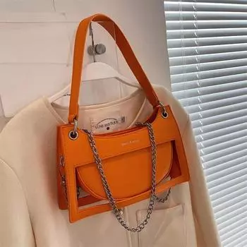 Дизайн с ажурным узором, женские сумки под мышками, однотонные повседневные женские сумки на молнии, простые трендовые женские сумки-трапеции с цепочкой