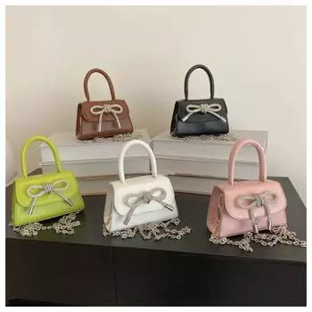 Дизайн с бантом, однотонная мини-сумка на плечо, сумки через плечо с клапаном из искусственной кожи для женщин, 2024, модная женская сумка на цепочке и сумки 11X14 зелёный