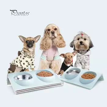 Дизайн с двумя чашами из нержавеющей стали для собак, кошек, щенков, корм для воды, блюдо для домашних животных зелёный
