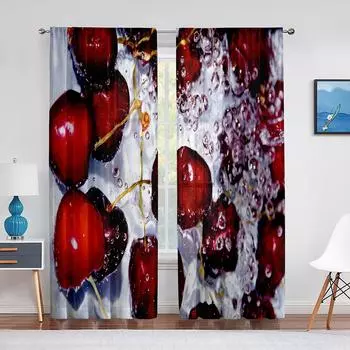 Дизайн с рисунком фруктов и вишни, розовая прозрачная занавеска для гостиной, дома, кухни, спальни, оконный декор, занавески, 2 панели, большой размер 100W130H(CM)40x51in&rod pocket