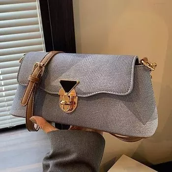 Дизайн сенс универсальная модная сумка через плечо с замком женская летняя новая 2024 простая сумка-багет повседневная сумка-мессенджер синий