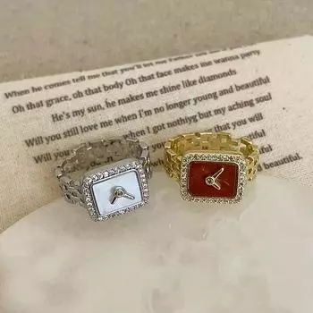 Дизайн Sense квадратные часы циркон цепочка открытое кольцо женское нишевое индивидуальное модное темпераментное универсальное кольцо кольцо