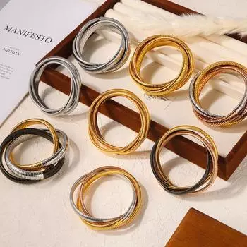 Дизайн Sense Мода Титан Сталь Широкий Лицевой Гусиный Браслет Индивидуальный Тренд Цветовое Соответствие Три Круга Кость Змеи Эластичная Рука