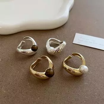 Дизайн Sense Необычный металлический жемчуг Тигровый глаз Камень Открытое кольцо Женское преувеличенное индивидуальное модное универсальное кольцо