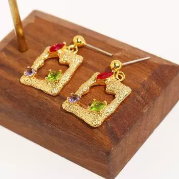 Дизайн Sense Ретро Нерегулярная Текстура Фото Рамка Серьги Геометрические Модные Цветные Цирконовые Серьги Женские 568