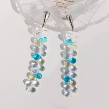 Дизайн ступенчатые линии капли воды длинные серьги легкие роскошные темпераментные аквамариновые стеклянные бусины серьги женские 369