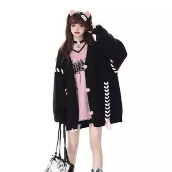 Дизайн свитера Sense, осенне-зимний милый крутой свитер, вязаный кардиган с длинными рукавами, пальто, женский свободный свитер, женские топы One Size чёрный