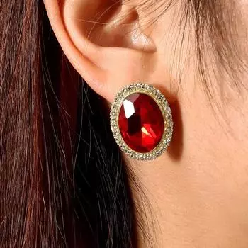 Дизайн Темперамент Леди Вечеринка Женщины Кристалл Серьги Овальные Серьги-гвоздики Серьги Корейский Стиль Цинк Цинковый Сплав красный