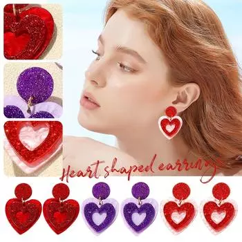 Дизайн ушных ногтей ко Дню святого Валентина, модные и персонализированные серьги, двухслойные серьги Love, аксессуары для ушей для женщин One Size розовый