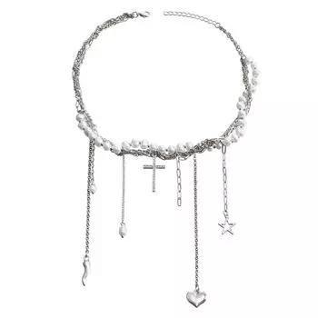 Дизайн ювелирных изделий Имитация жемчуга Звезда Кисточка Ожерелье Премиум Легкая Роскошь Ожерелье с крестом