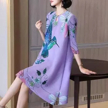 Дизайн в стиле ретро, темперамент, плиссированная юбка трапециевидной формы средней длины, летняя новинка, тонкое женское платье с рукавами три четверти M розовый