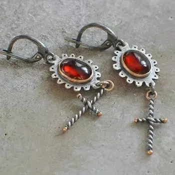 Дизайн в виде цветка и креста с овальной формой, декор из искусственных кристаллов, висячие серьги в стиле ретро, простой стиль, нежный женский подарок красный