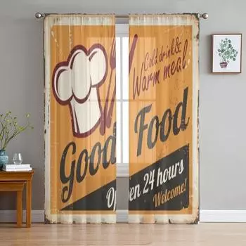 Дизайн вывески ресторана, прозрачная занавеска для гостиной, спальни, вуаль, занавески для окон, занавески из органзы, вечерние тюлевые шторы 135W x 114H(cm)