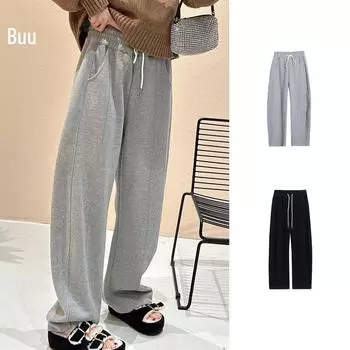 Дизайнер 2024 шерстяные трикотажные повседневные брюки-кокон: Универсальные драпированные спортивные штаны для женщин Small чёрный