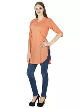 Дизайнер Болливуд Курта Женщины Этнический Хлопок Твердые Курти Повседневный Топ Туника 10 оранжевый