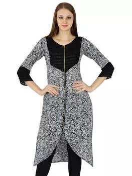 Дизайнер с цветочным принтом Асимметричная Курта Женская Курти Повседневная верхняя туника для вечеринок 10 покинуть белый