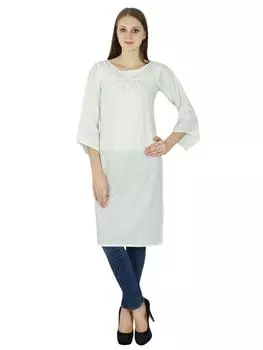 Дизайнерская этническая куртка Bollywood Women Cotton Solid Kurti Casual Top Tunic 10 белый