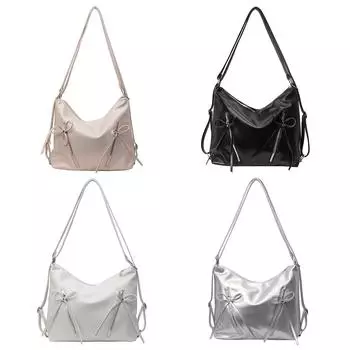 Дизайнерская большая сумка с милым бантом, модная сумка через плечо из искусственной кожи, однотонный повседневный рюкзак с сумкой на молнии розовый