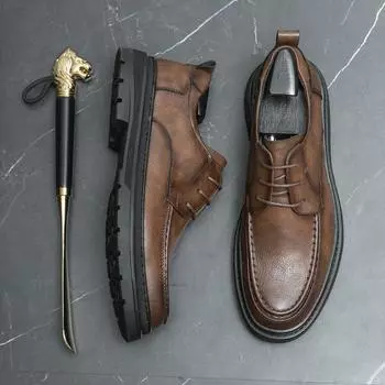 Дизайнерская брендовая повседневная обувь на толстой подошве для мужчин, деловые туфли, коричневые мужские оксфорды в стиле ретро, износостойкие подошвы 38 чёрный