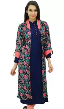 Дизайнерская длинная куртка Bimba из 2 предметов с цветочным принтом и прямым курти Designer 14 разноцветный