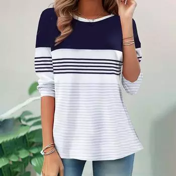 Дизайнерская футболка с длинными рукавами 2024 года, новые женские футболки в полоску, модная женская одежда с круглым вырезом, топы, осенний повседневный пуловер S