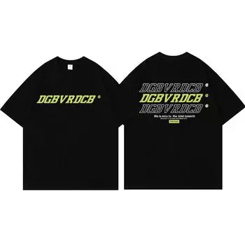 Дизайнерская футболка с круглым вырезом и принтом букв для мужчин и женщин в стиле ретро, летняя модная тенденция, повседневный удобный топ с короткими рукавами из чистого хлопка для пар S чёрный