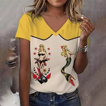 Дизайнерская футболка с V-образным вырезом, цветные футболки с короткими рукавами, модная уличная женская одежда, летние свободные топы, пуловеры S