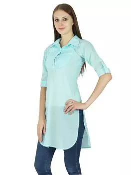 Дизайнерская индийская болливудская твердая куртка Курта Женская хлопковая куртка Курти Повседневная туника 10 аква голубой