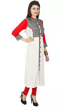 Дизайнерская Этническая Пуговица Твердый Курти Район Топ Курта Женская Туника Повседневная 10 покинуть белый