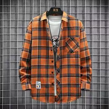 Дизайнерская клетчатая рубашка с длинными рукавами в стиле ретро для мужчин и женщин, повседневная рубашка разных цветов, весенние и осенние модели, топы M зелёный