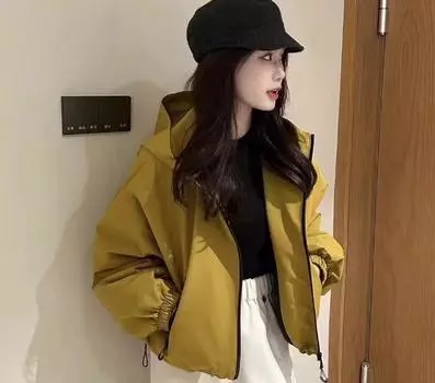 Дизайнерская куртка с капюшоном 2025 осень и зима новая корейская версия свободная зарубежная газовая утепленная хлопком утолщенная теплая куртка M