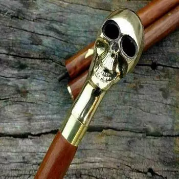 Дизайнерская латунная ручка с черепом в винтажном стиле, деревянная трость, НОВАЯ
