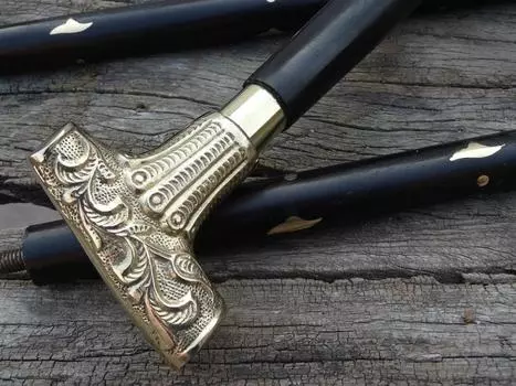 Дизайнерская латунная ручка в винтажном античном стиле в викторианском стиле с деревянной тростью s чёрный