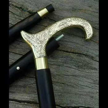 Дизайнерская латунная викторианская ручка, деревянная винтажная трость для ходьбы, палка в античном стиле 36 Inch чёрный