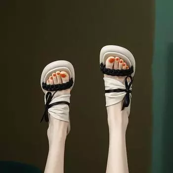 Дизайнерская летняя верхняя одежда в стиле феи, одно слово, женские туфли на высоком каблуке с бантом, легкие, роскошные, с толстой подошвой, подходящие по цвету, классные женские тапочки 35 чёрный