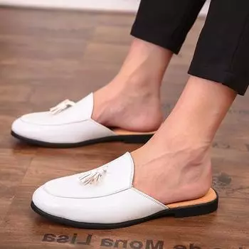 Дизайнерская мода Новые мужские туфли-лоферы с кисточками Полушлепанцы Мужские повседневные Белые Черные Мюли Мокасины Дышащая обувь для вождения 38