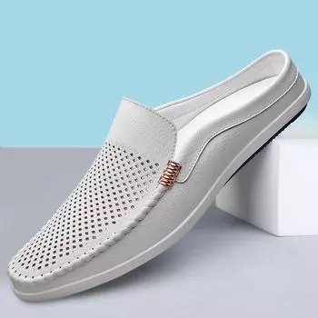 Дизайнерская мужская повседневная обувь, роскошные брендовые высококачественные дышащие кожаные тапочки с вырезами, мужские лоферы, летние полутапочки для мужчин 42