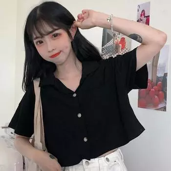 Дизайнерская ниша, белая рубашка с короткими рукавами, женская летняя тонкая рубашка во французском стиле, маленький свежий короткий топ с высокой талией M белый