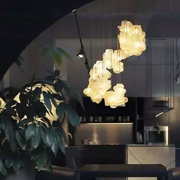 Дизайнерская новая скандинавская постмодернистская люстра ресторан бар отель банкетный вестибюль черно-белый комбинированный проект светильников чёрный